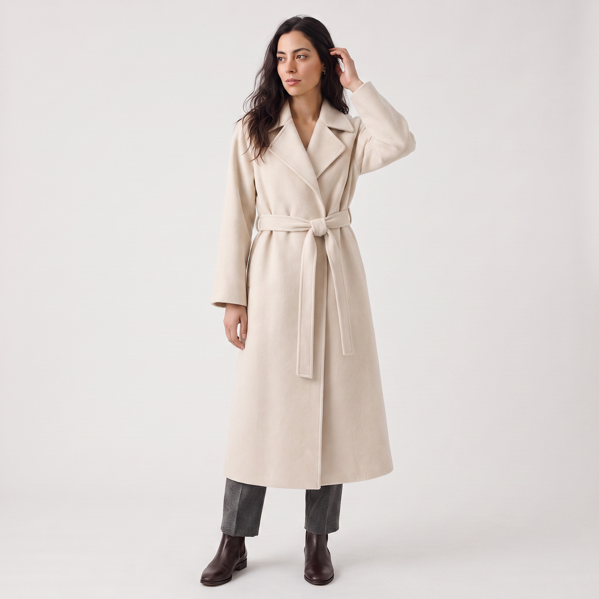 Long Wrap Wool Blend Coat