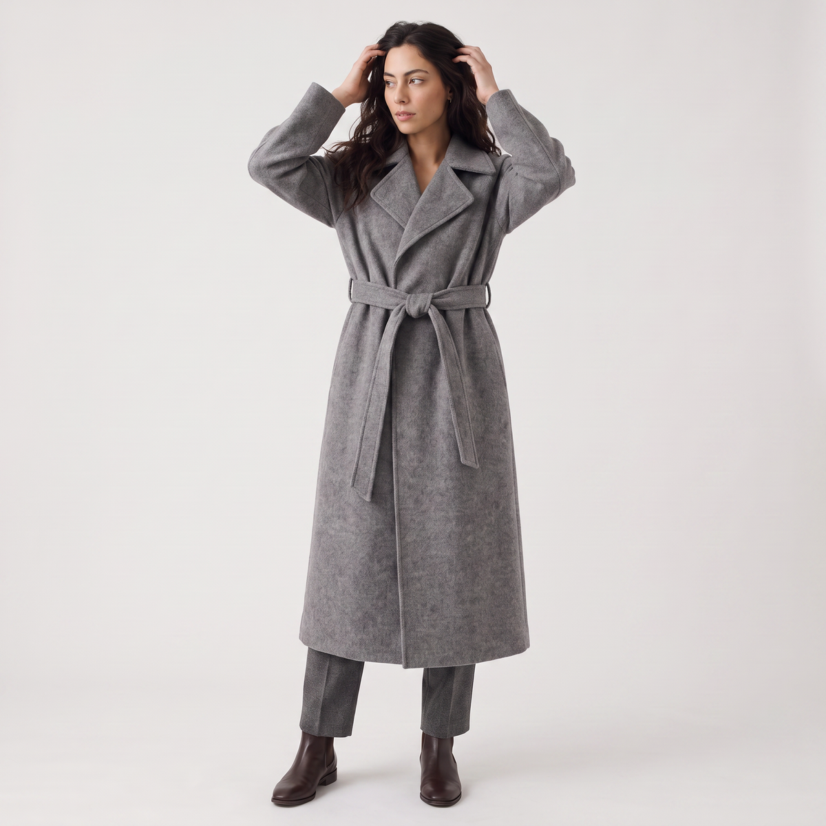 Long Wrap Wool Blend Coat