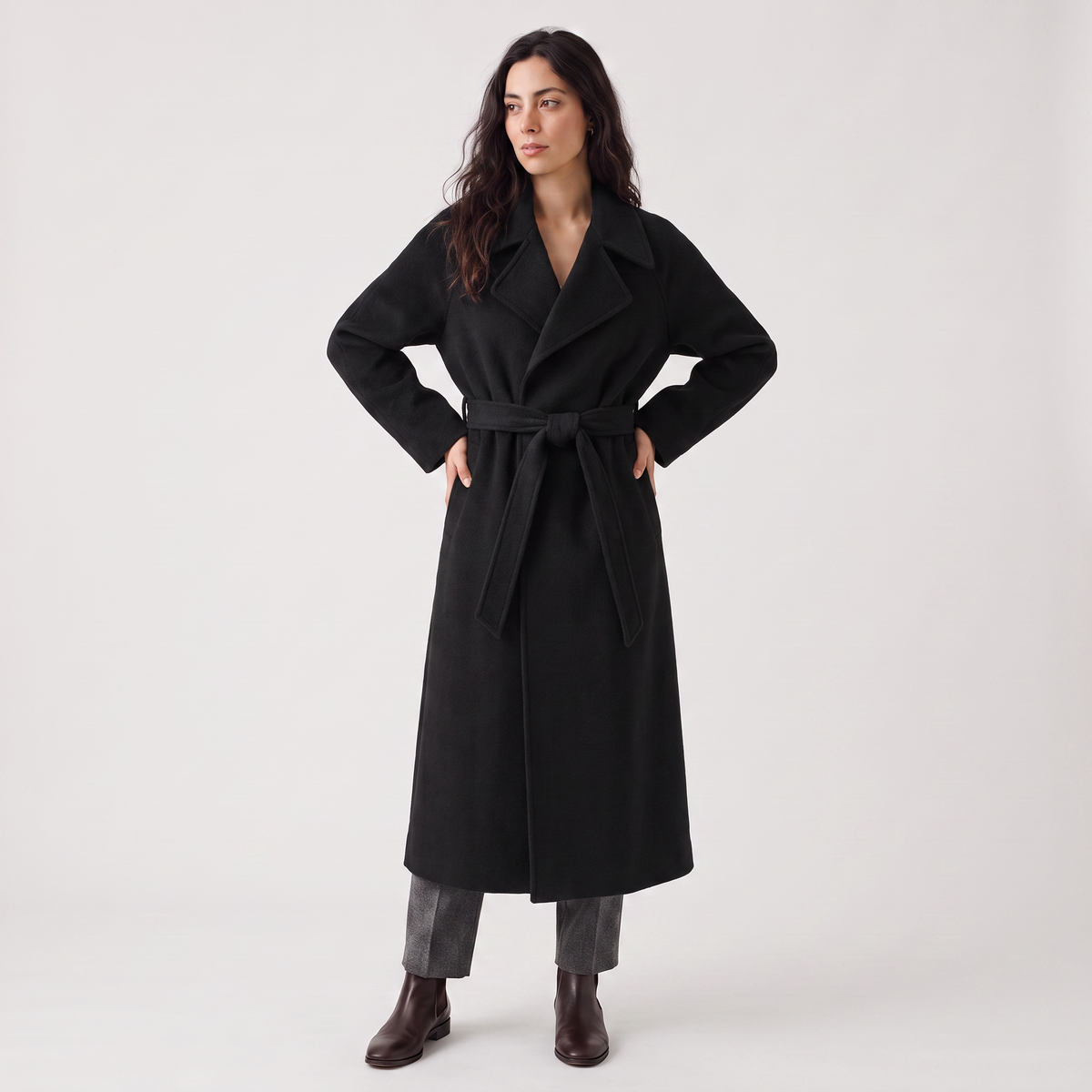 Long Wrap Wool Blend Coat