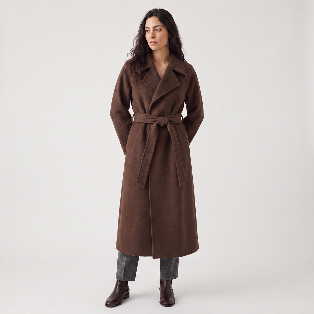 Long Wrap Wool Blend Coat