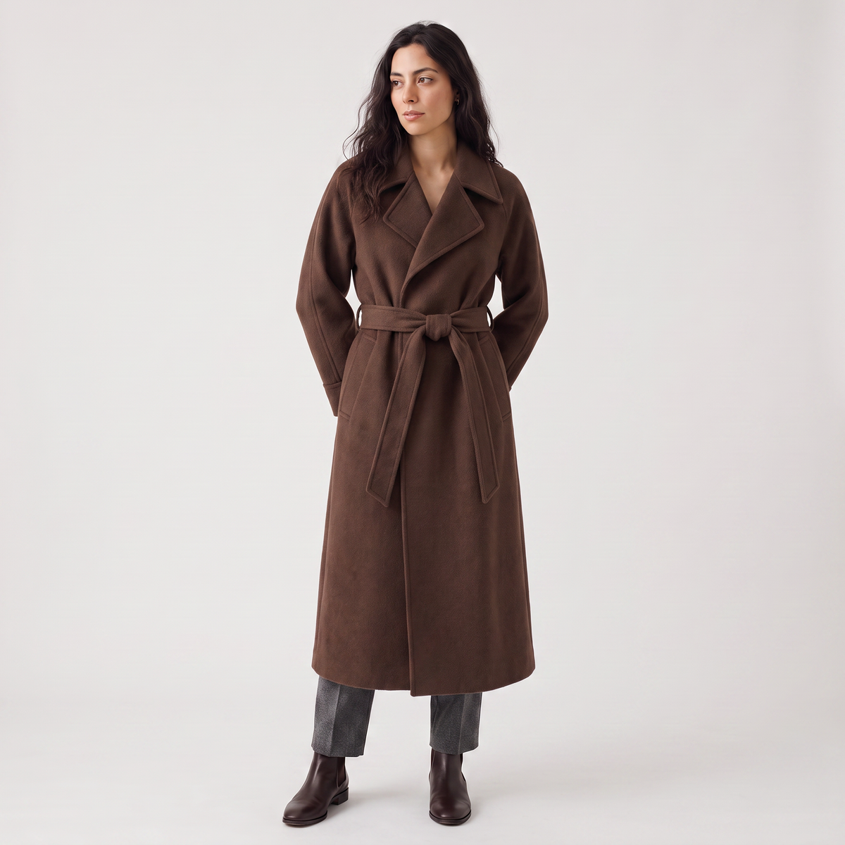 Long Wrap Wool Blend Coat