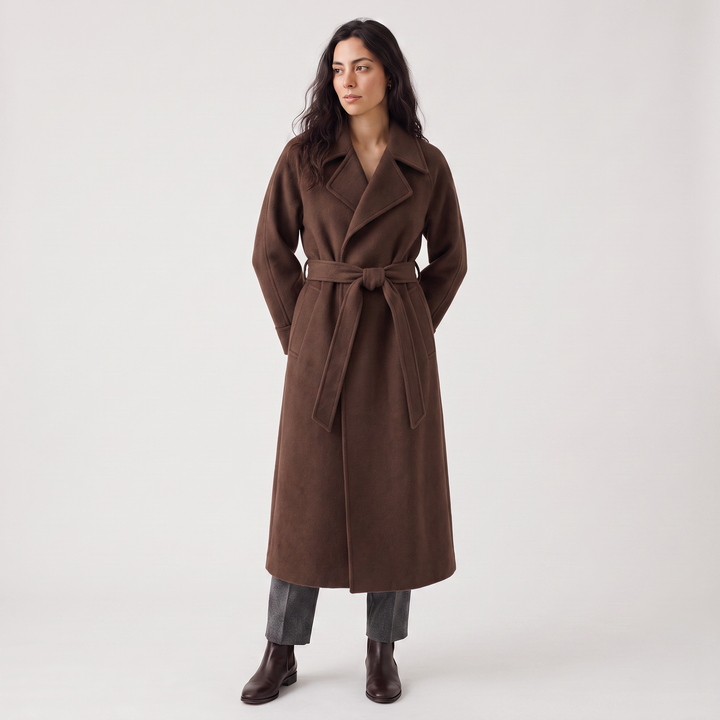 Long Wrap Wool Blend Coat