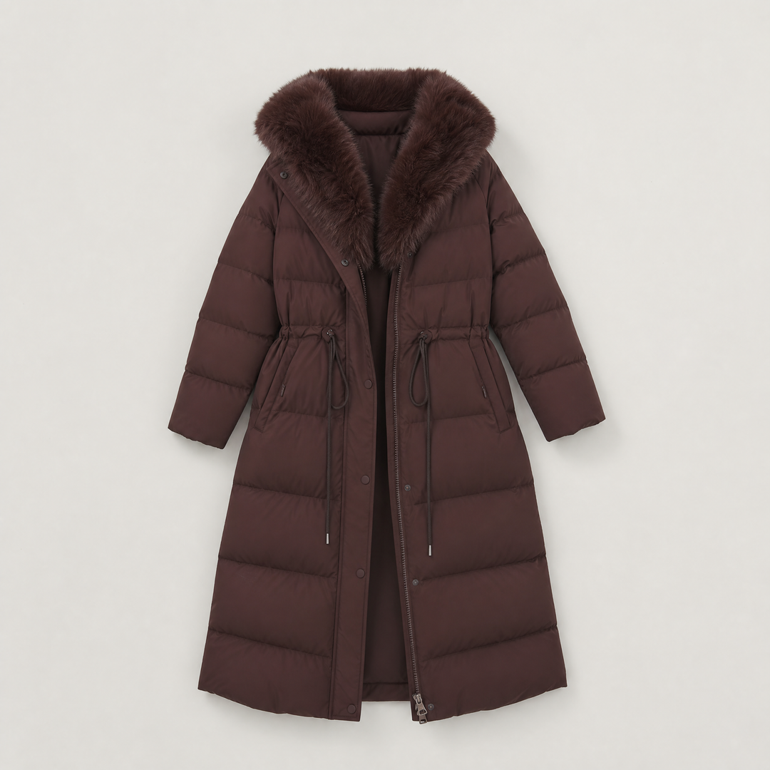 Long Puffer Coat with Faux Fur Hood