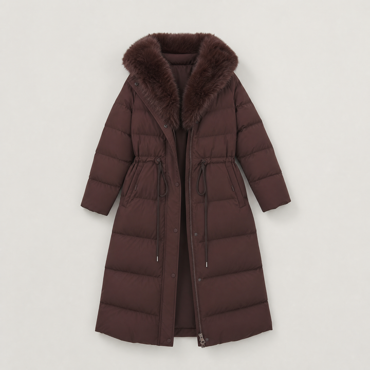 Long Puffer Coat with Faux Fur Hood