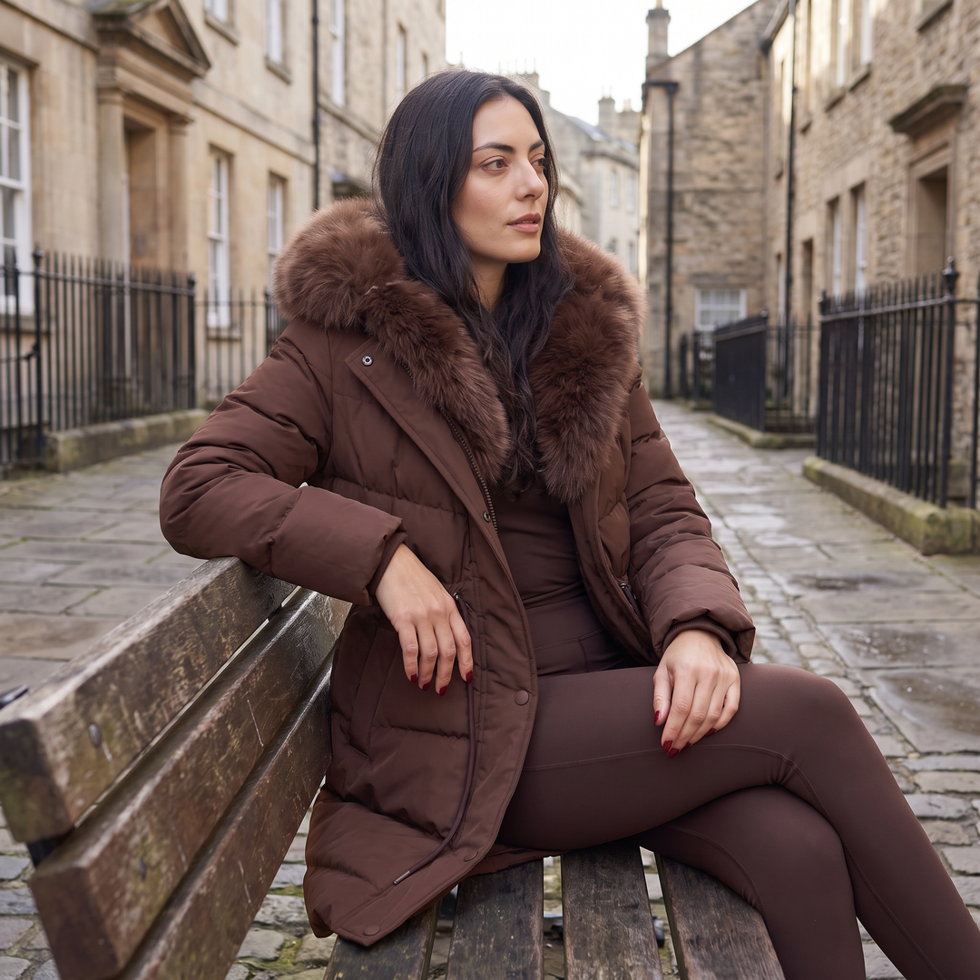 Long Puffer Coat with Faux Fur Hood