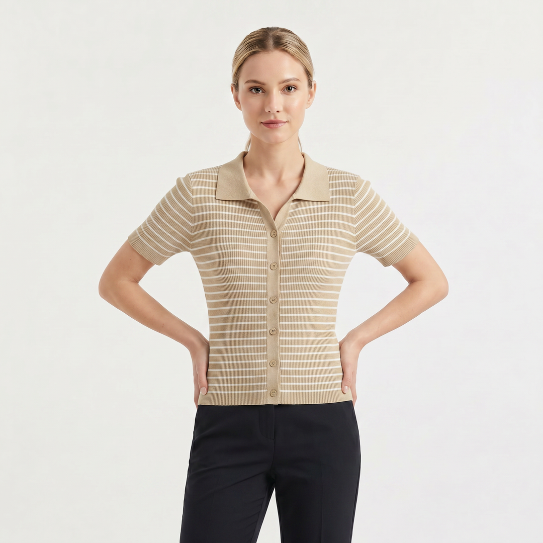 Striped Button-Up Polo Shirt