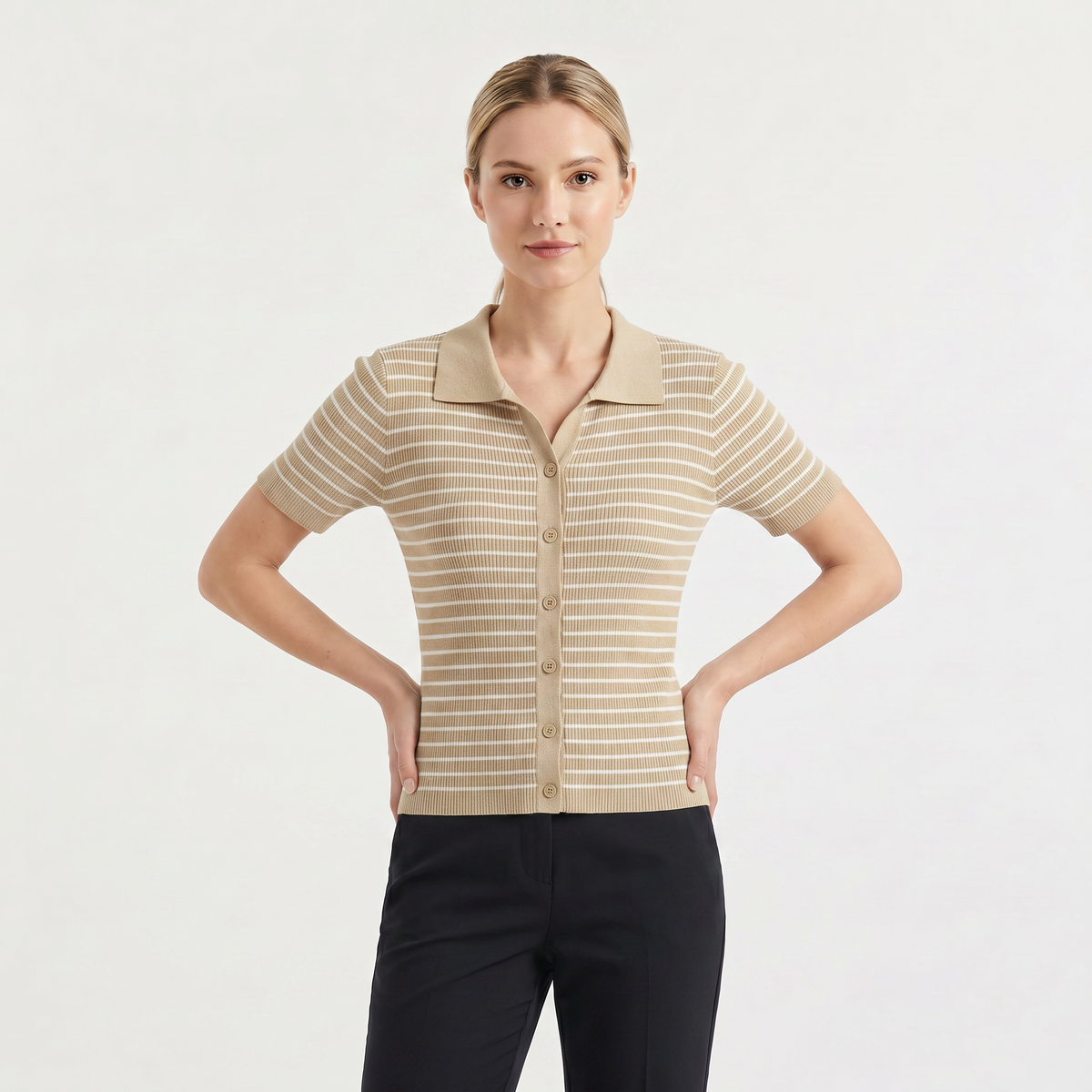 Striped Button-Up Polo Shirt