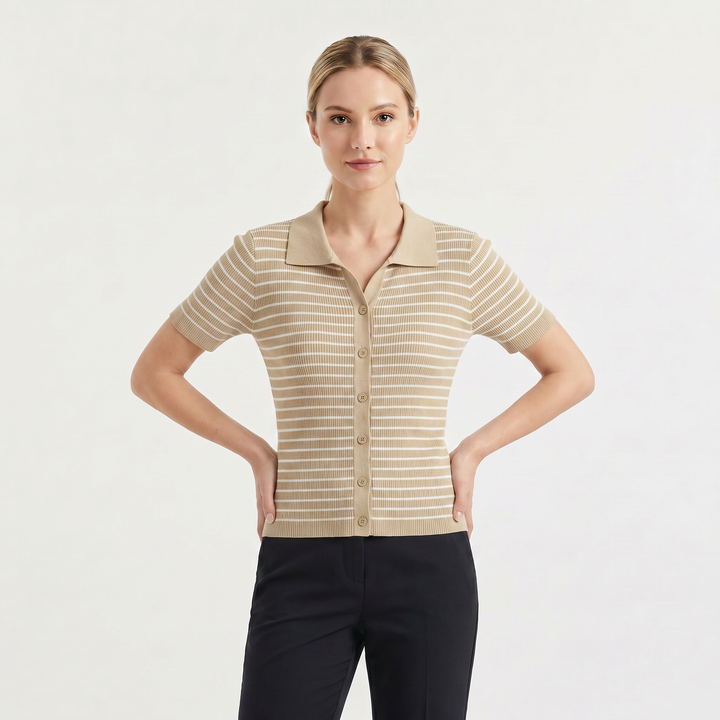 Striped Button-Up Polo Shirt