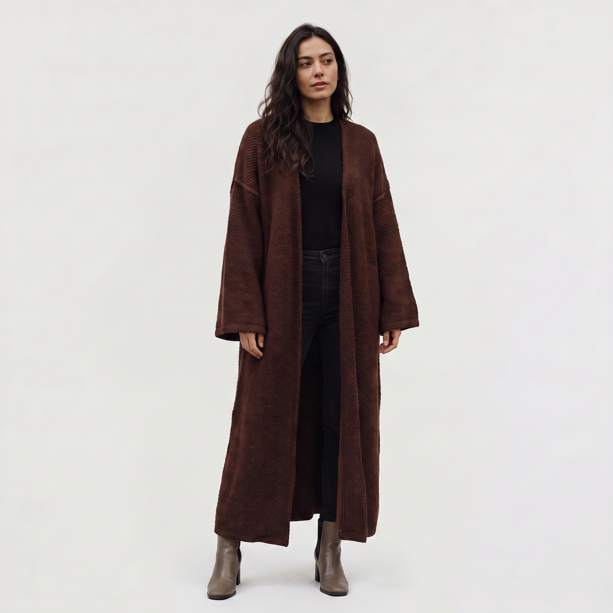 Long Line Open-Front Knit Cardigan