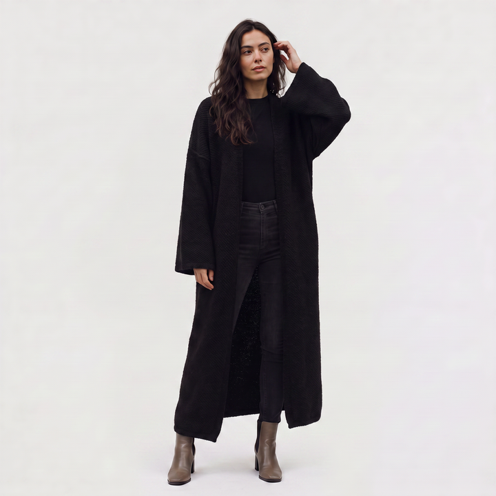 Long Line Open-Front Knit Cardigan