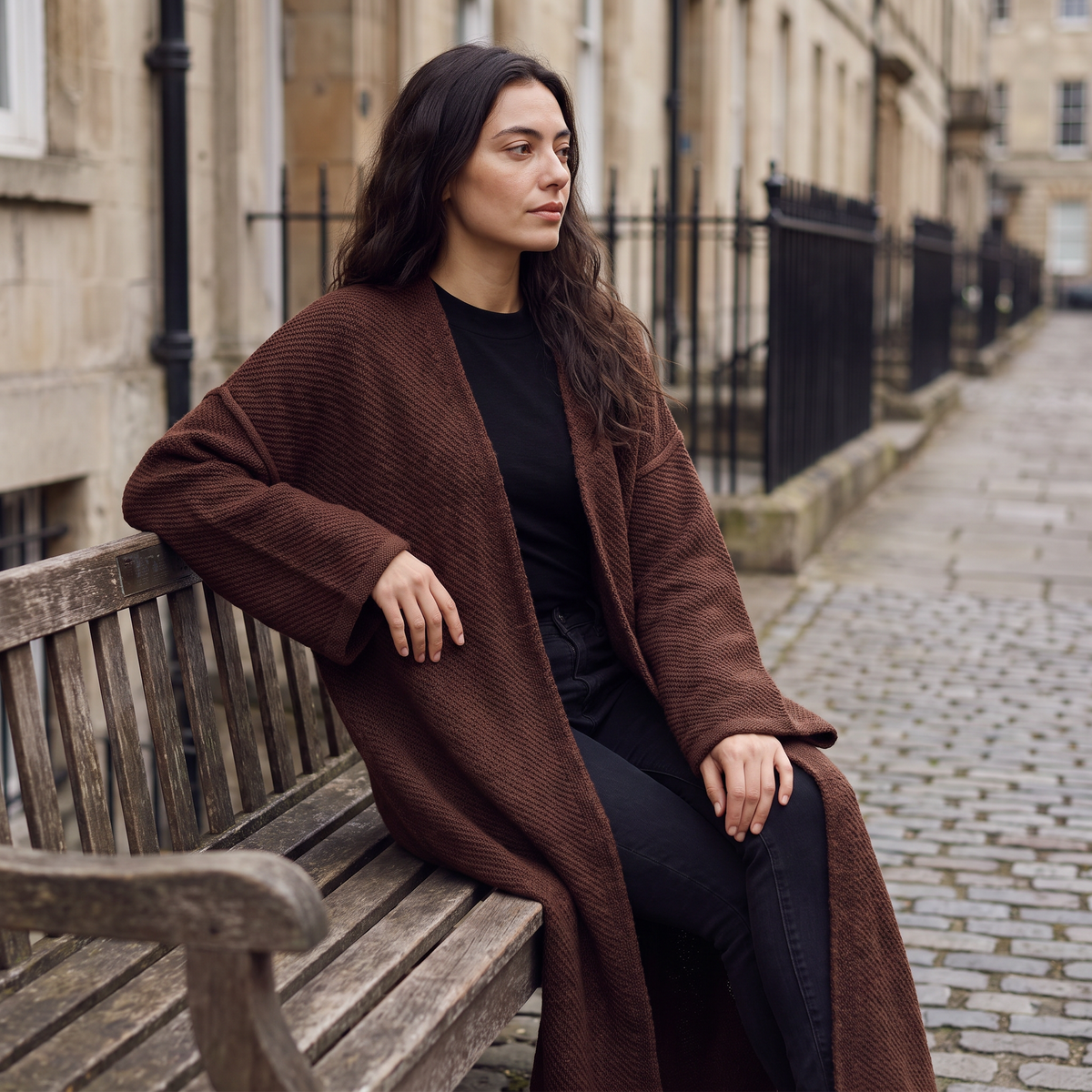 Long Line Open-Front Knit Cardigan