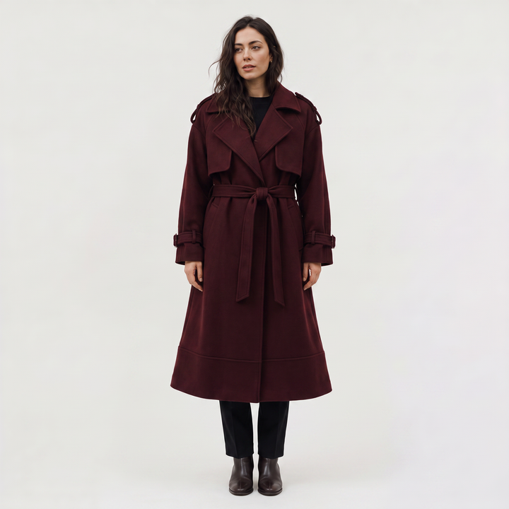 Long Belted Wool Blend Coat