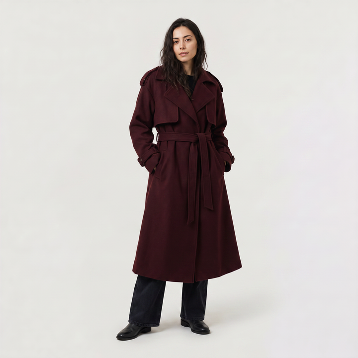 Long Belted Wool Blend Coat