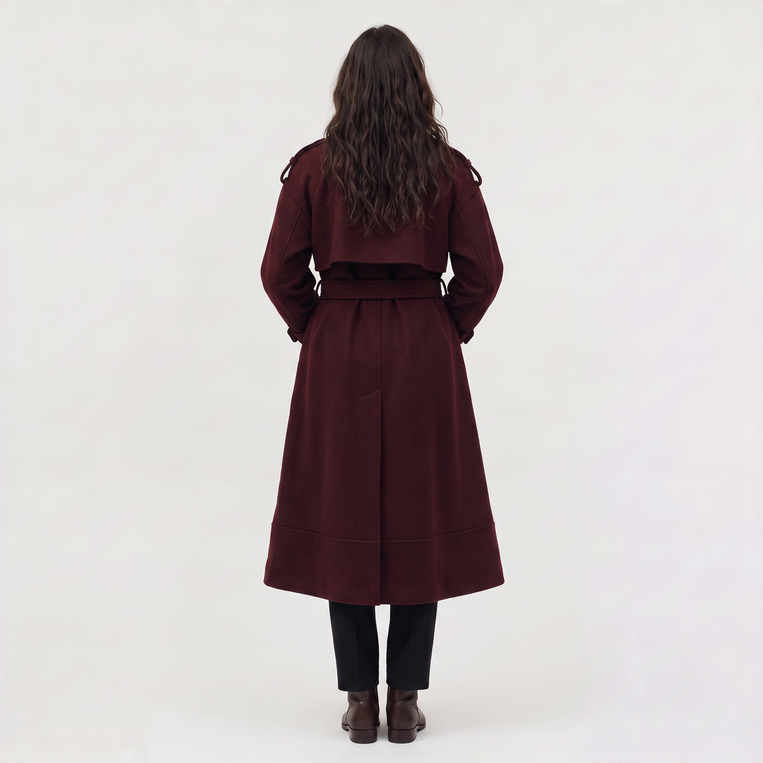Long Belted Wool Blend Coat