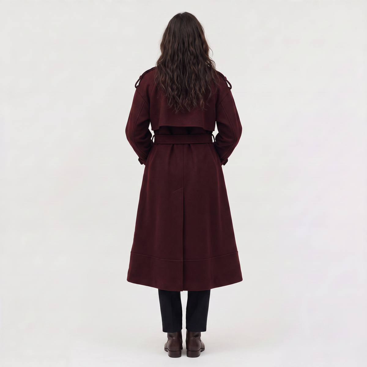 Long Belted Wool Blend Coat