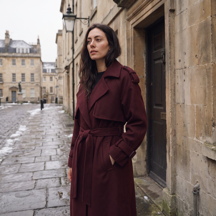 Long Belted Wool Blend Coat