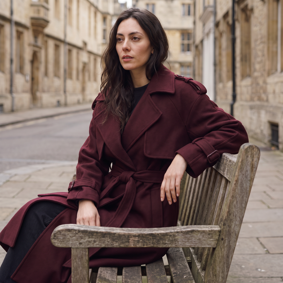 Long Belted Wool Blend Coat