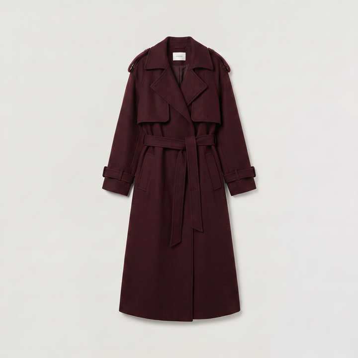 Long Belted Wool Blend Coat