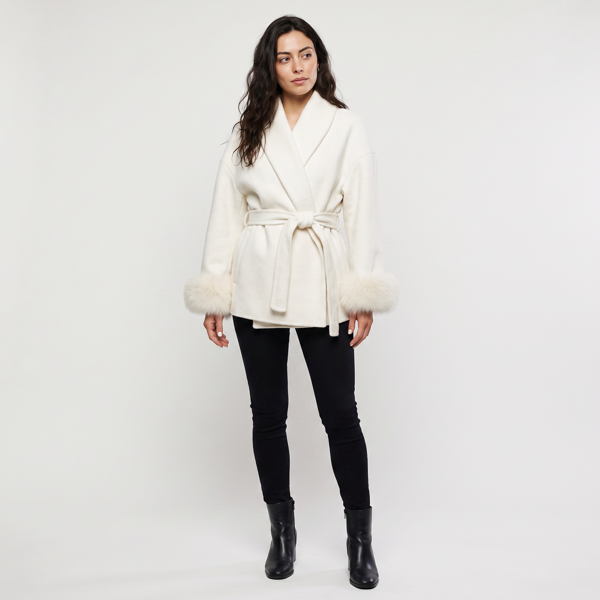 Wool Blend Coat with Faux Fur Cuffs