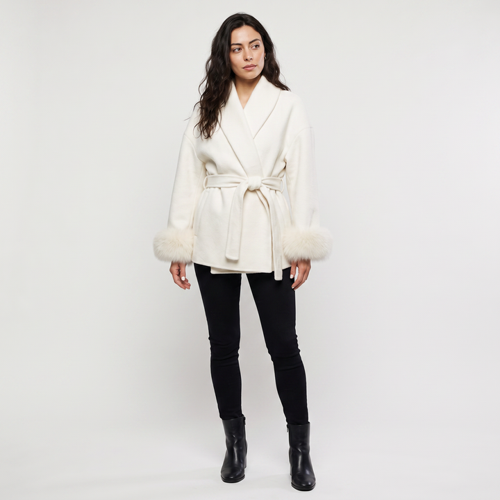 Wool Blend Coat with Faux Fur Cuffs