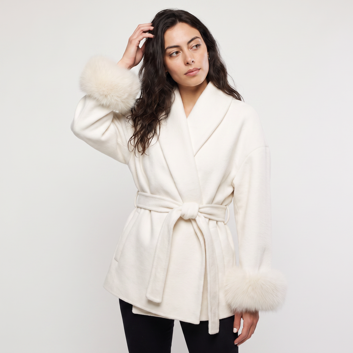 Wool Blend Coat with Faux Fur Cuffs