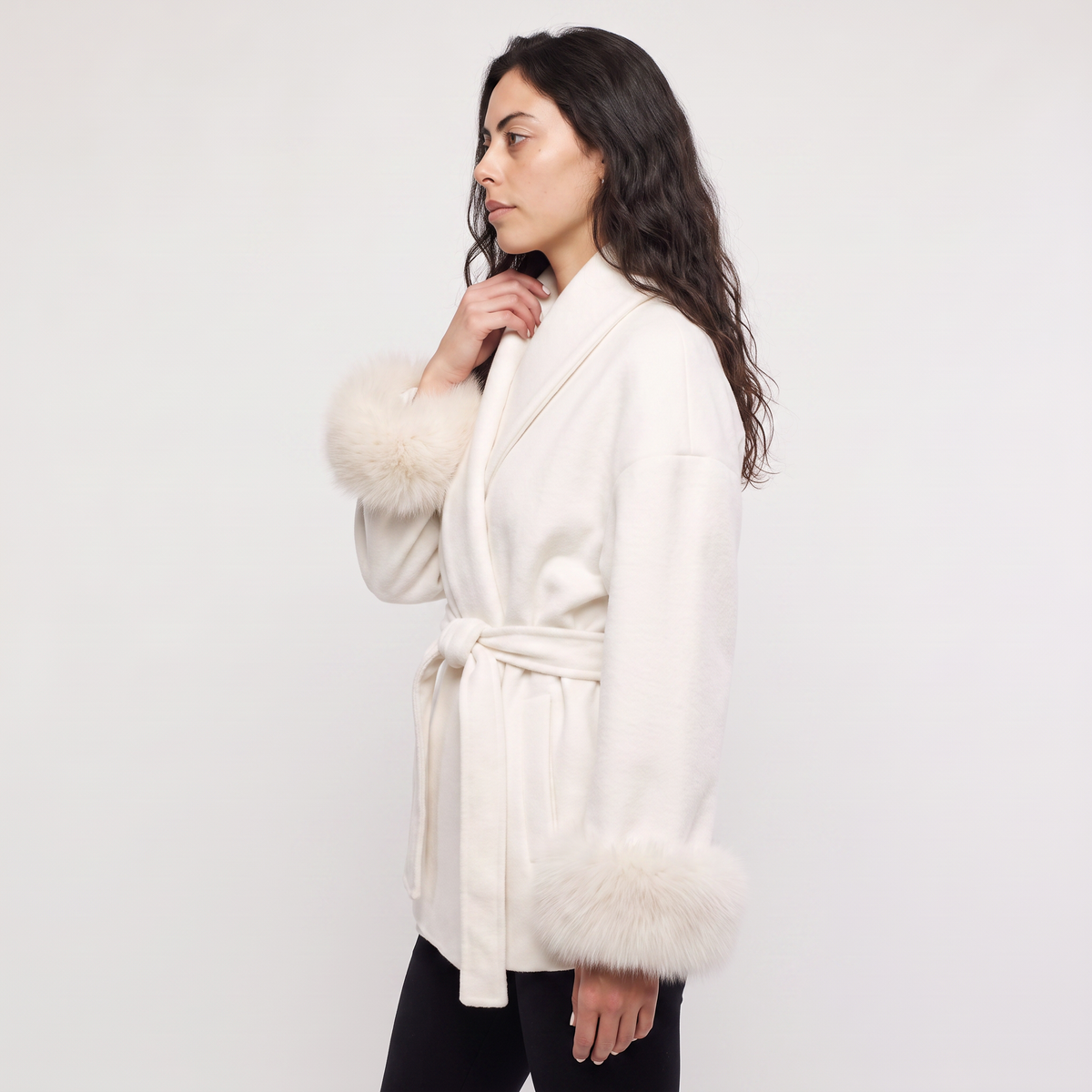 Wool Blend Coat with Faux Fur Cuffs