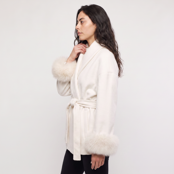 Wool Blend Coat with Faux Fur Cuffs