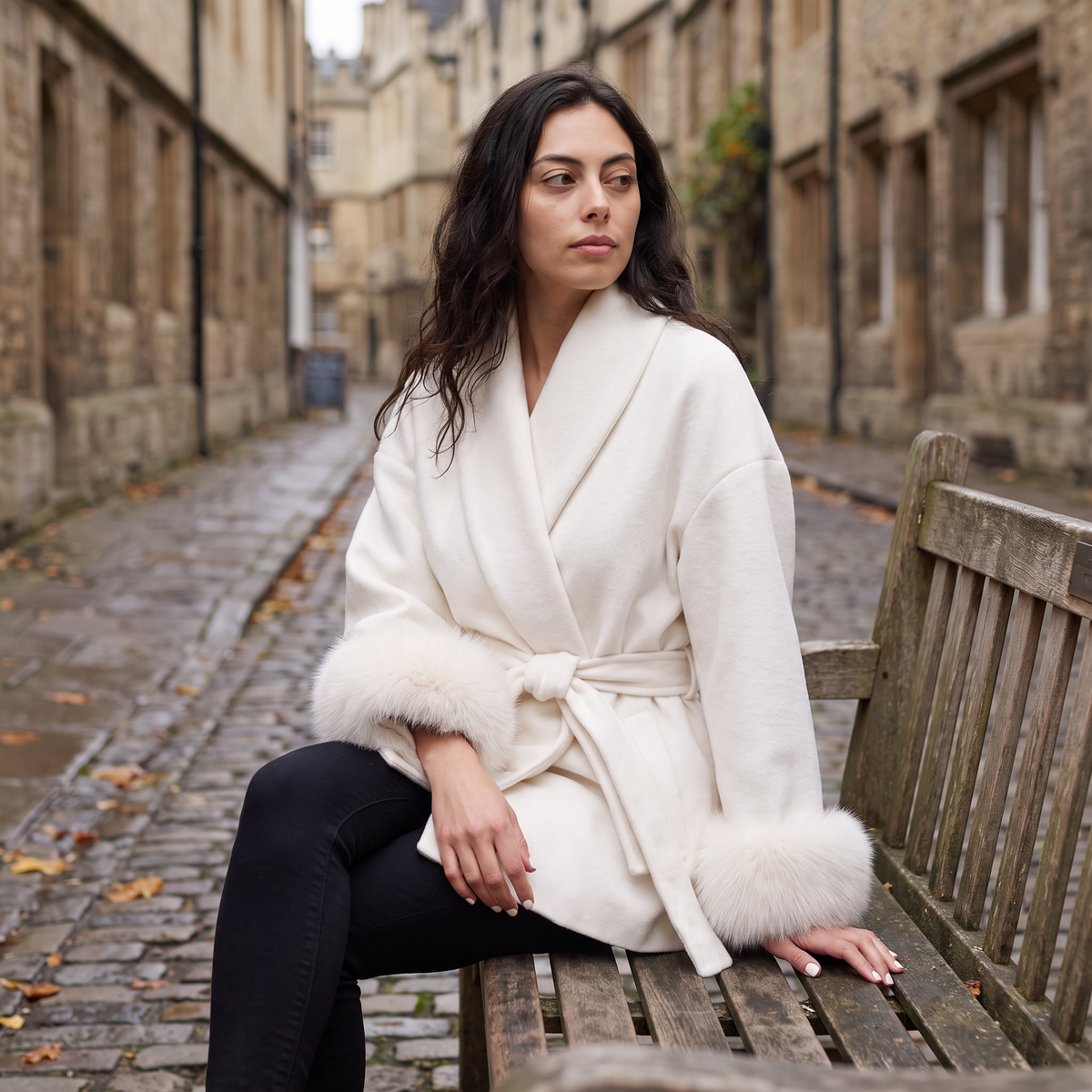 Wool Blend Coat with Faux Fur Cuffs