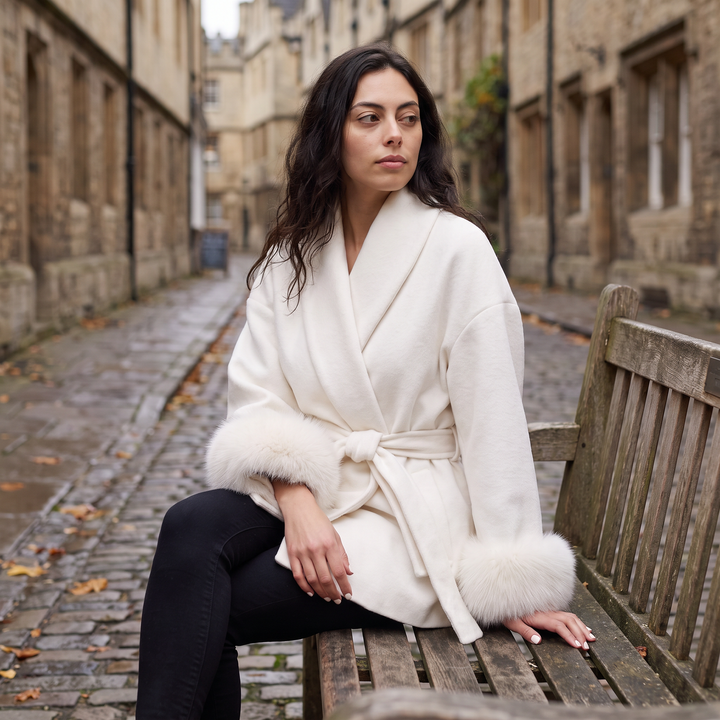 Wool Blend Coat with Faux Fur Cuffs