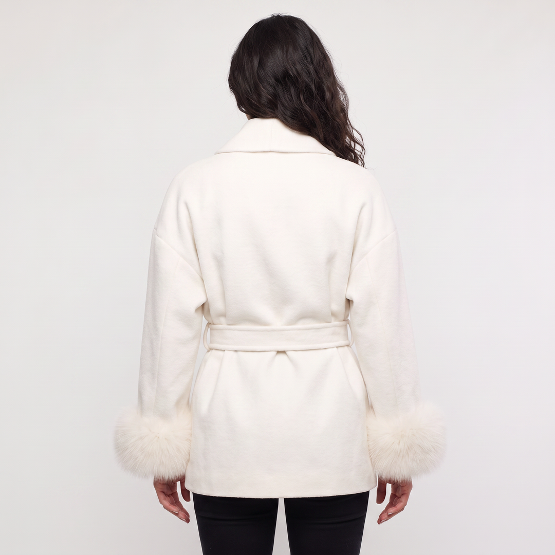 Wool Blend Coat with Faux Fur Cuffs