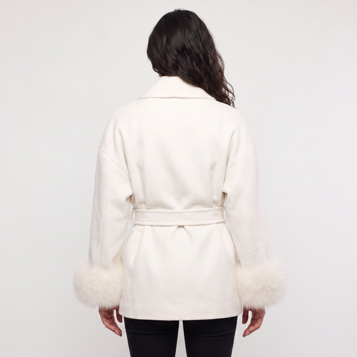 Wool Blend Coat with Faux Fur Cuffs