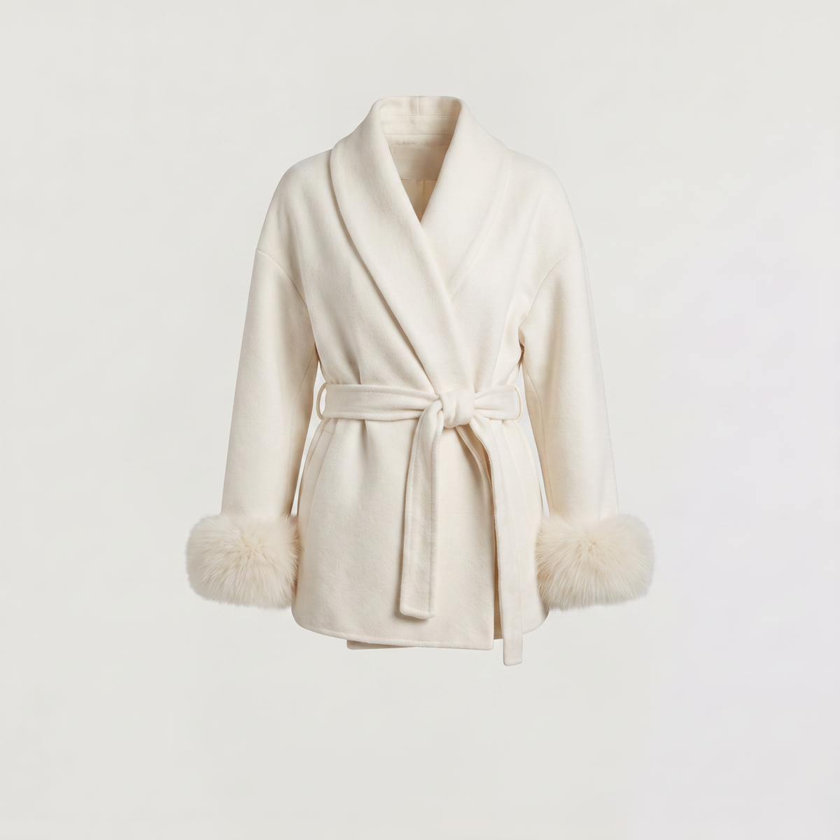 Wool Blend Coat with Faux Fur Cuffs