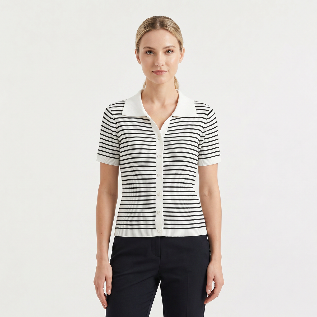 Striped Button-Up Polo Shirt