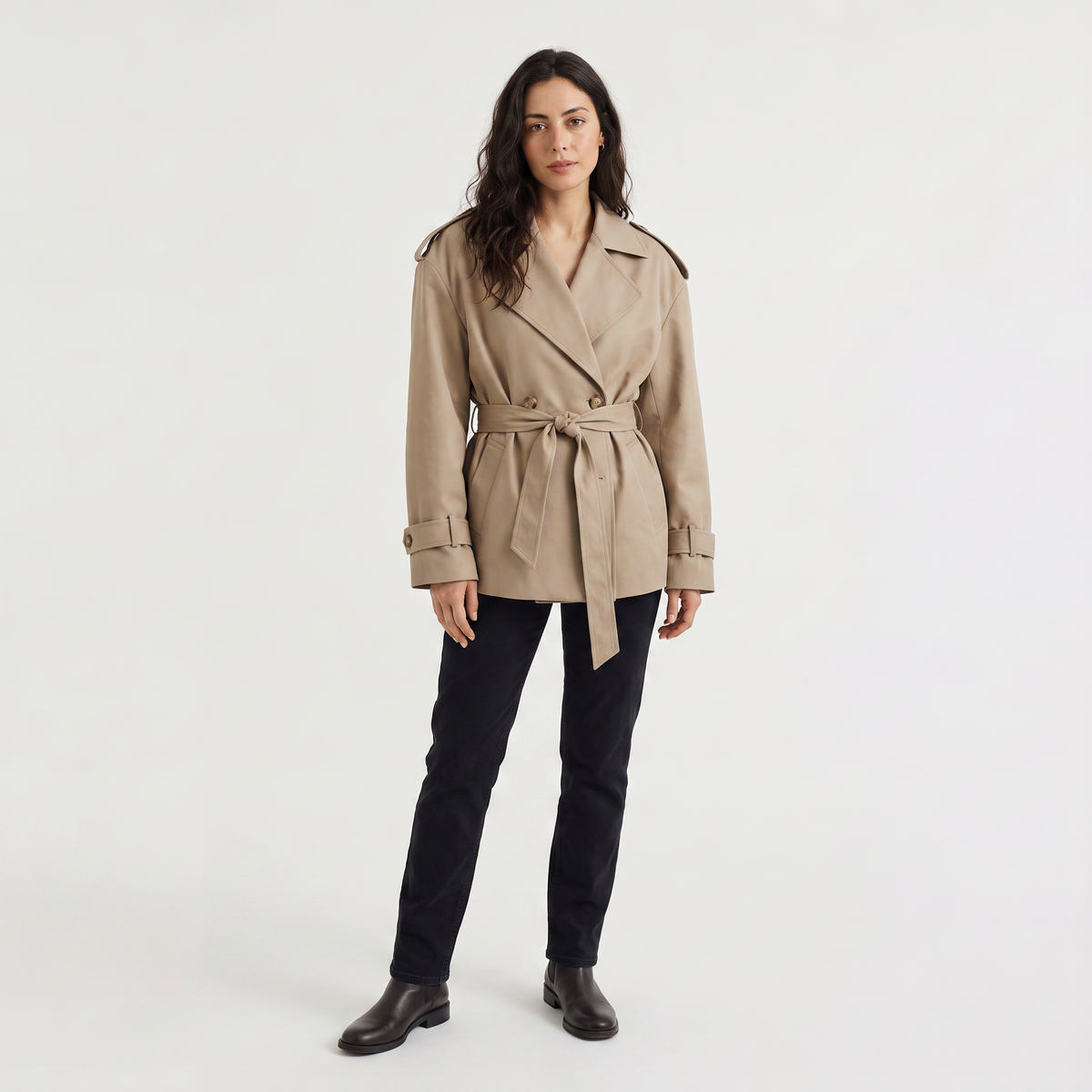 Oversized Wool Blend Short Trench Coat