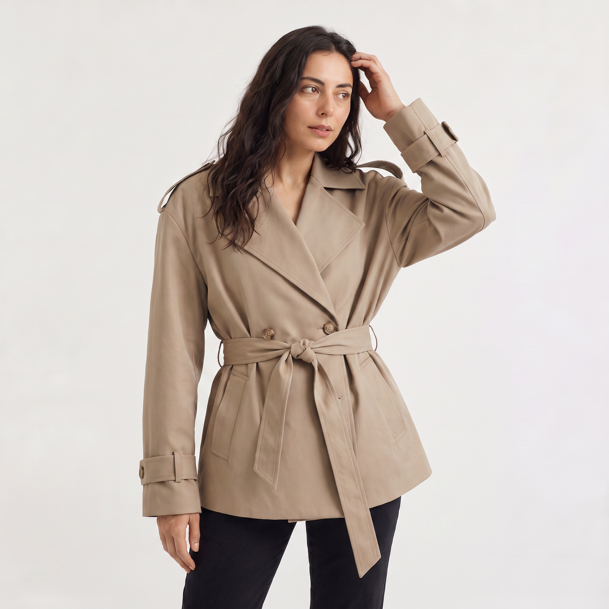 Oversized Wool Blend Short Trench Coat