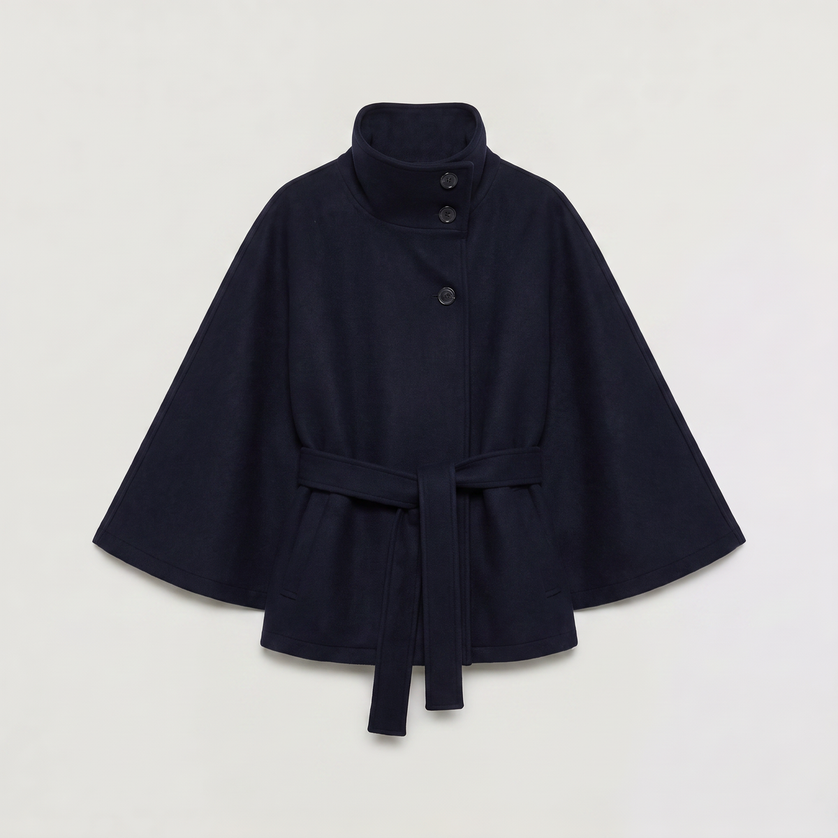 High-Neck Belted Cape Coat