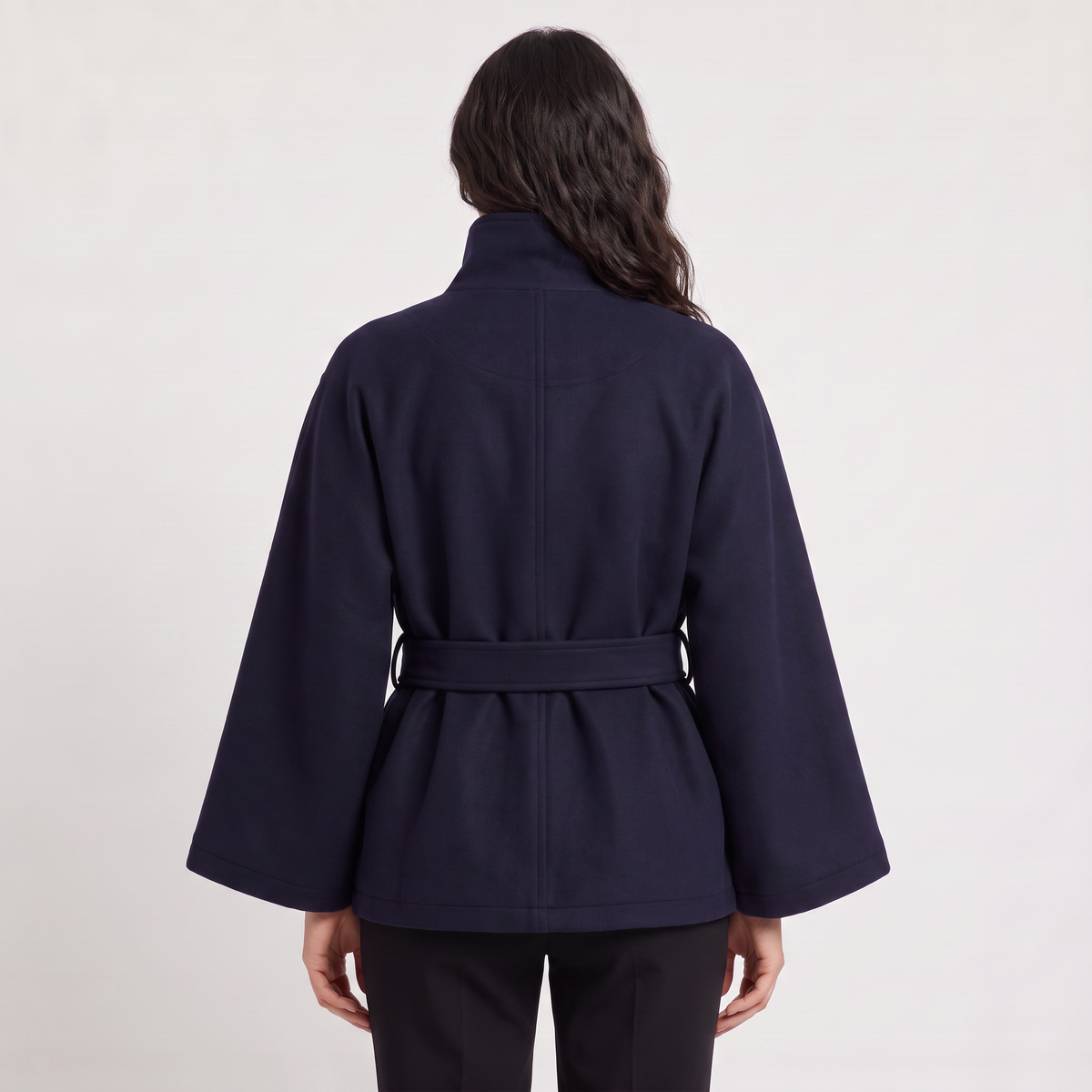 High-Neck Belted Cape Coat