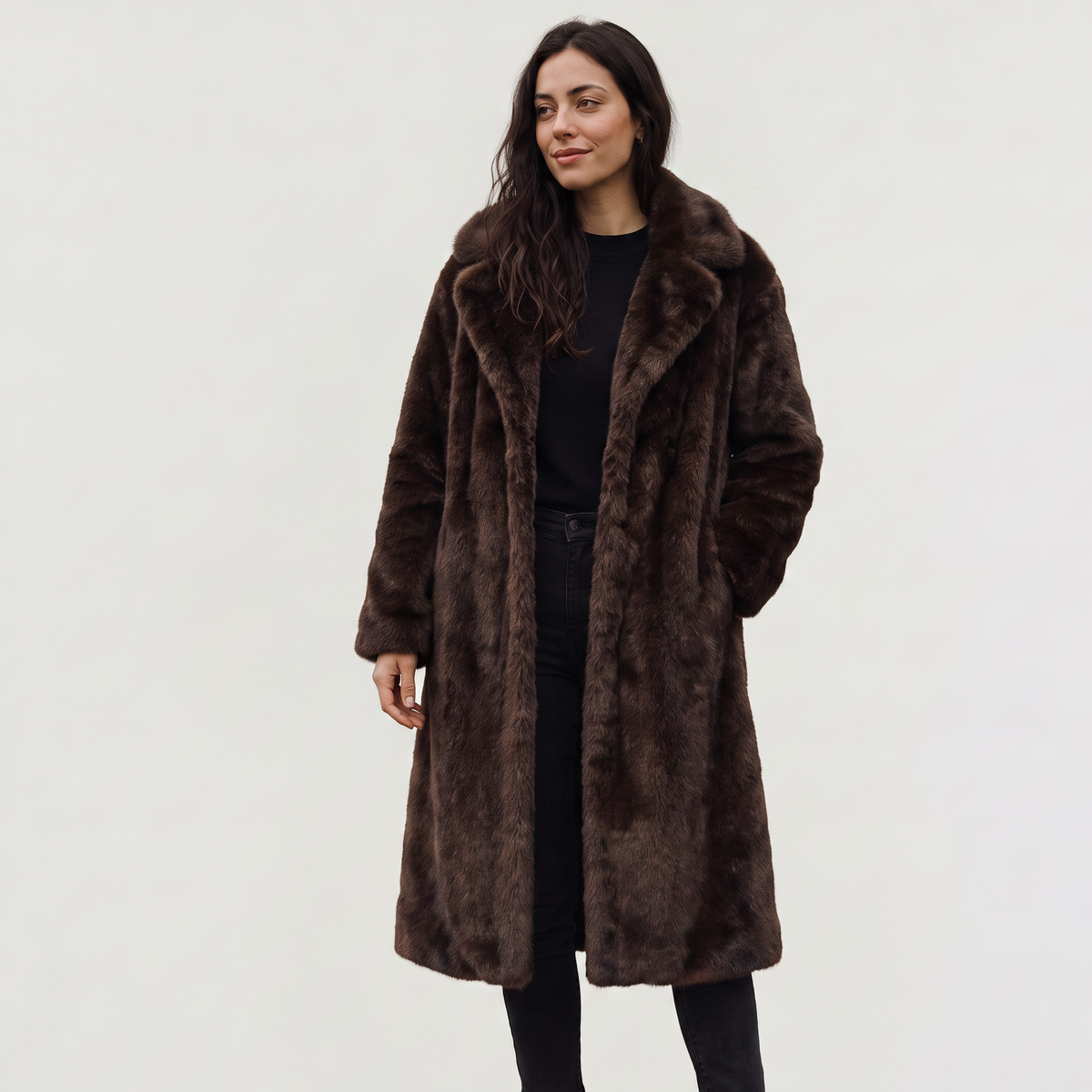 Long Faux Fur Trench Coat