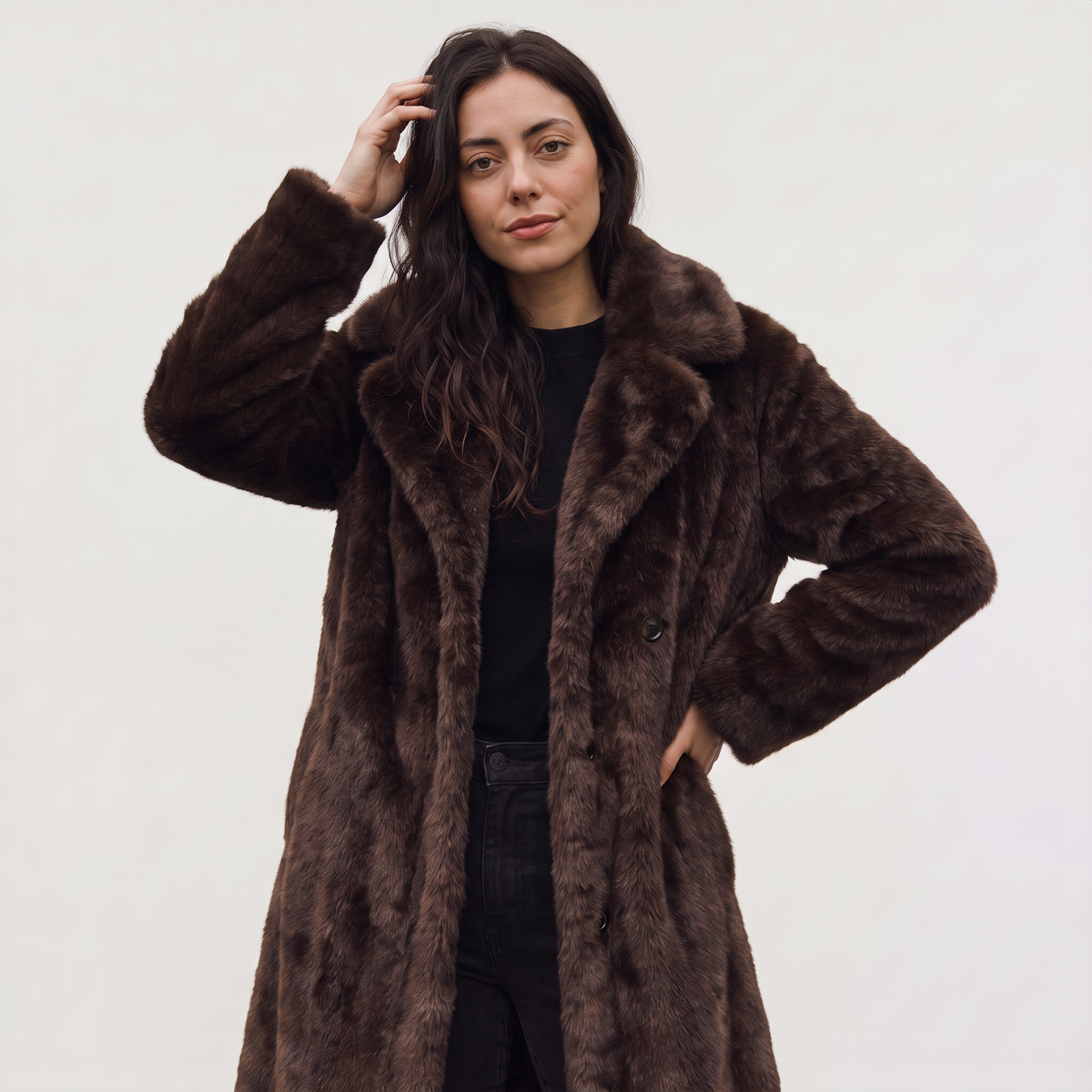 Long Faux Fur Trench Coat