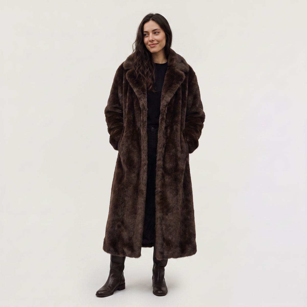 Long Faux Fur Trench Coat