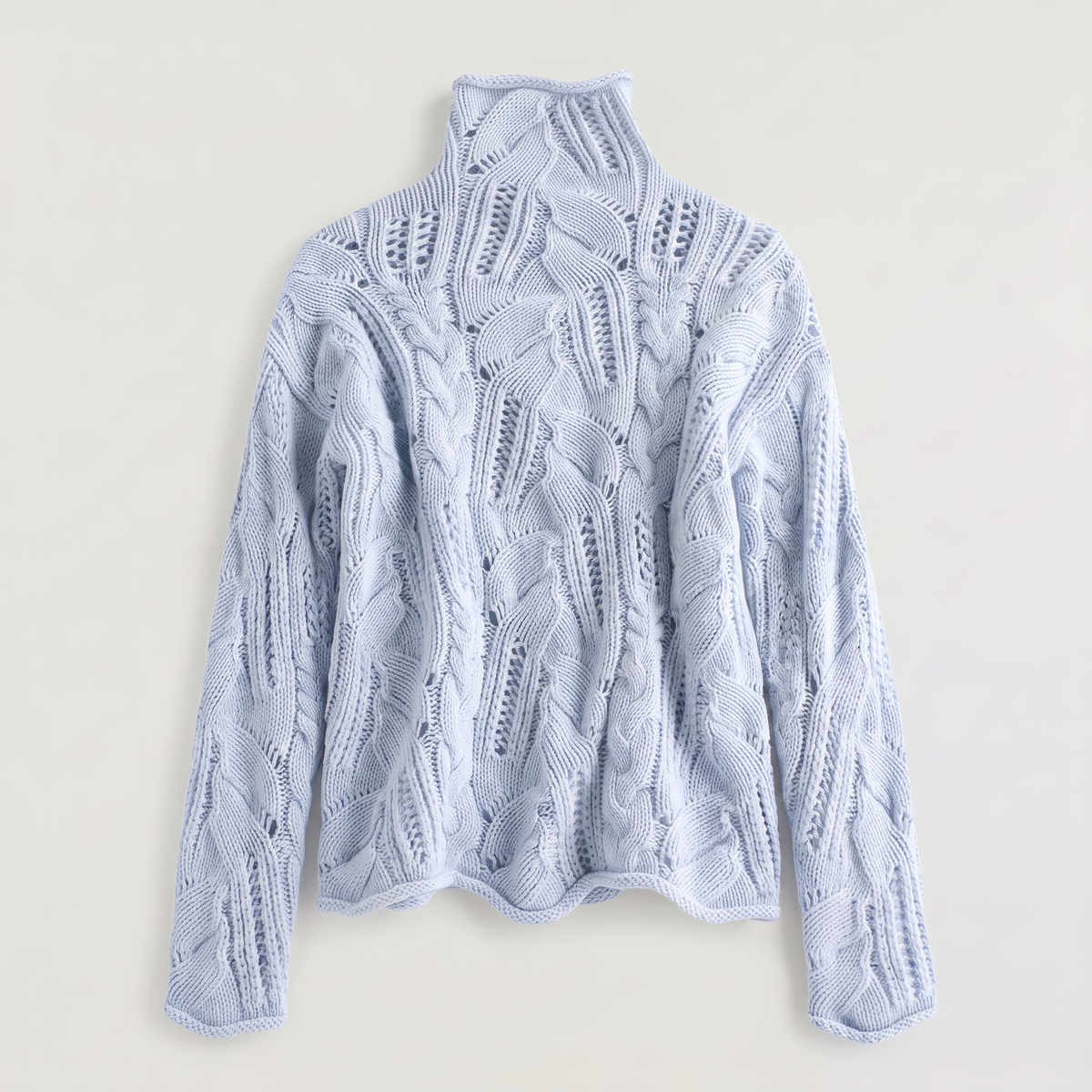 Pointelle Cable Knit Turtleneck Sweater