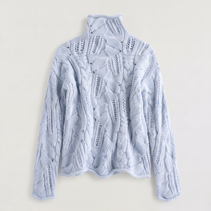 Pointelle Cable Knit Turtleneck Sweater