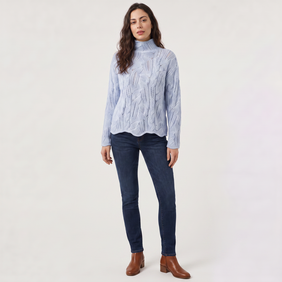 Pointelle Cable Knit Turtleneck Sweater