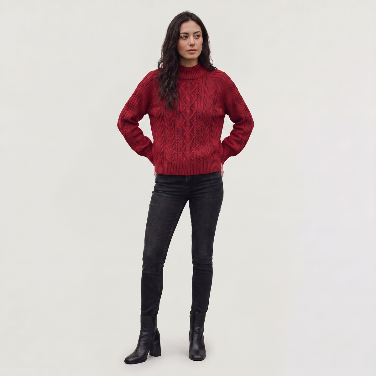 Cable Knit Mock Neck Sweater