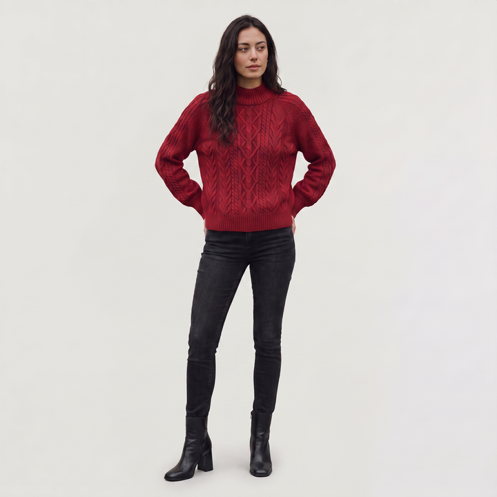 Cable Knit Mock Neck Sweater
