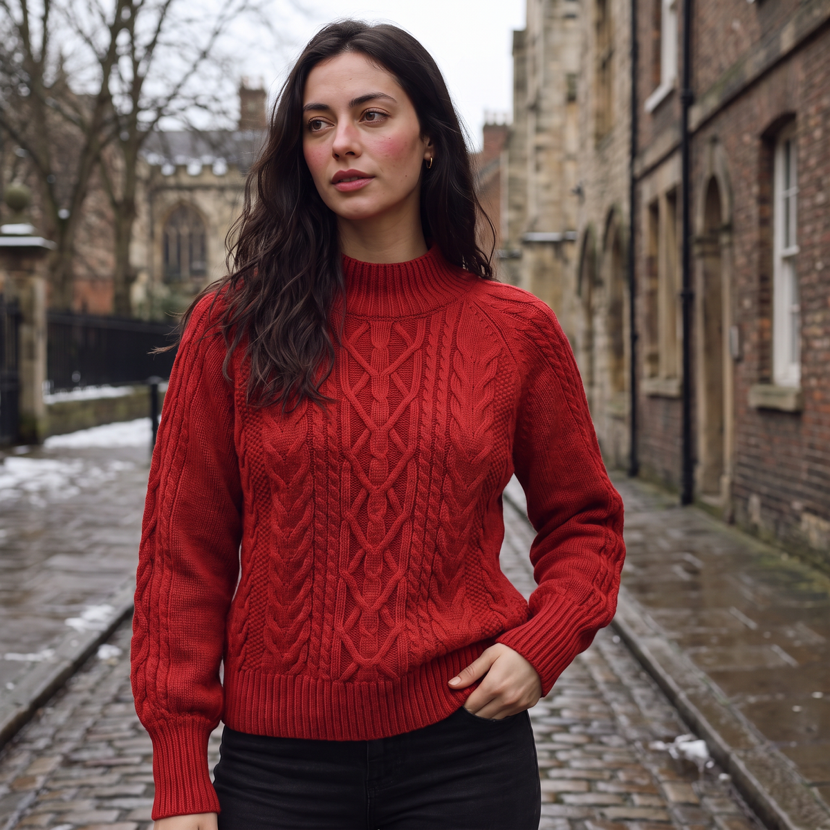 Cable Knit Mock Neck Sweater