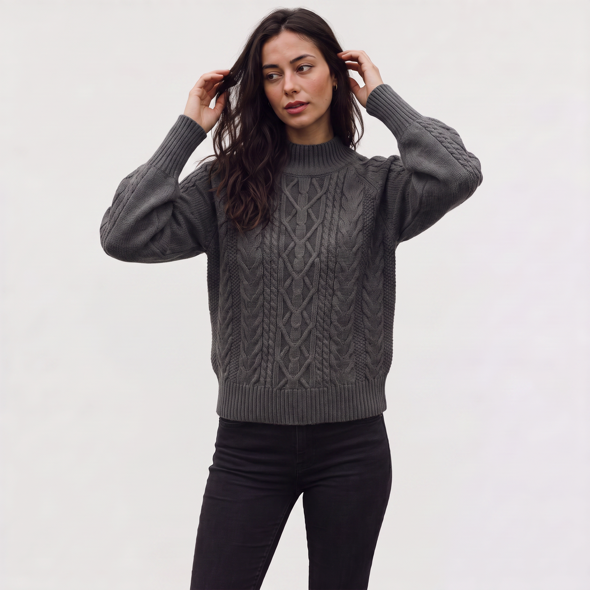 Cable Knit Mock Neck Sweater