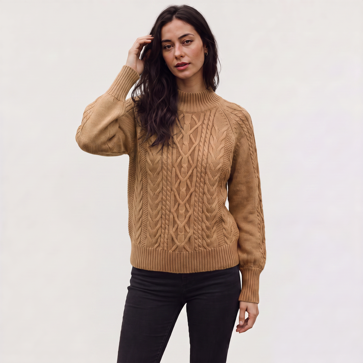 Cable Knit Mock Neck Sweater