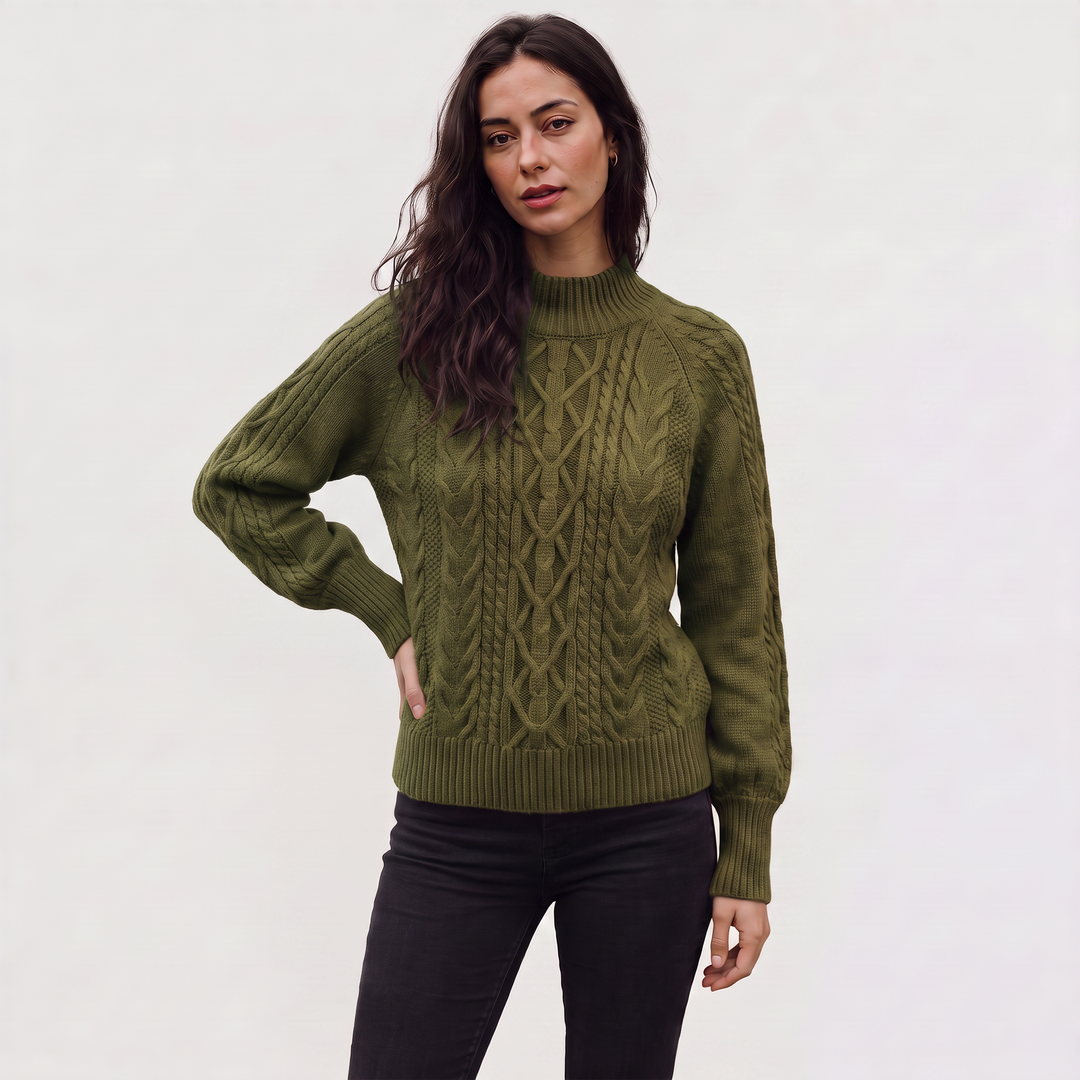 Cable Knit Mock Neck Sweater