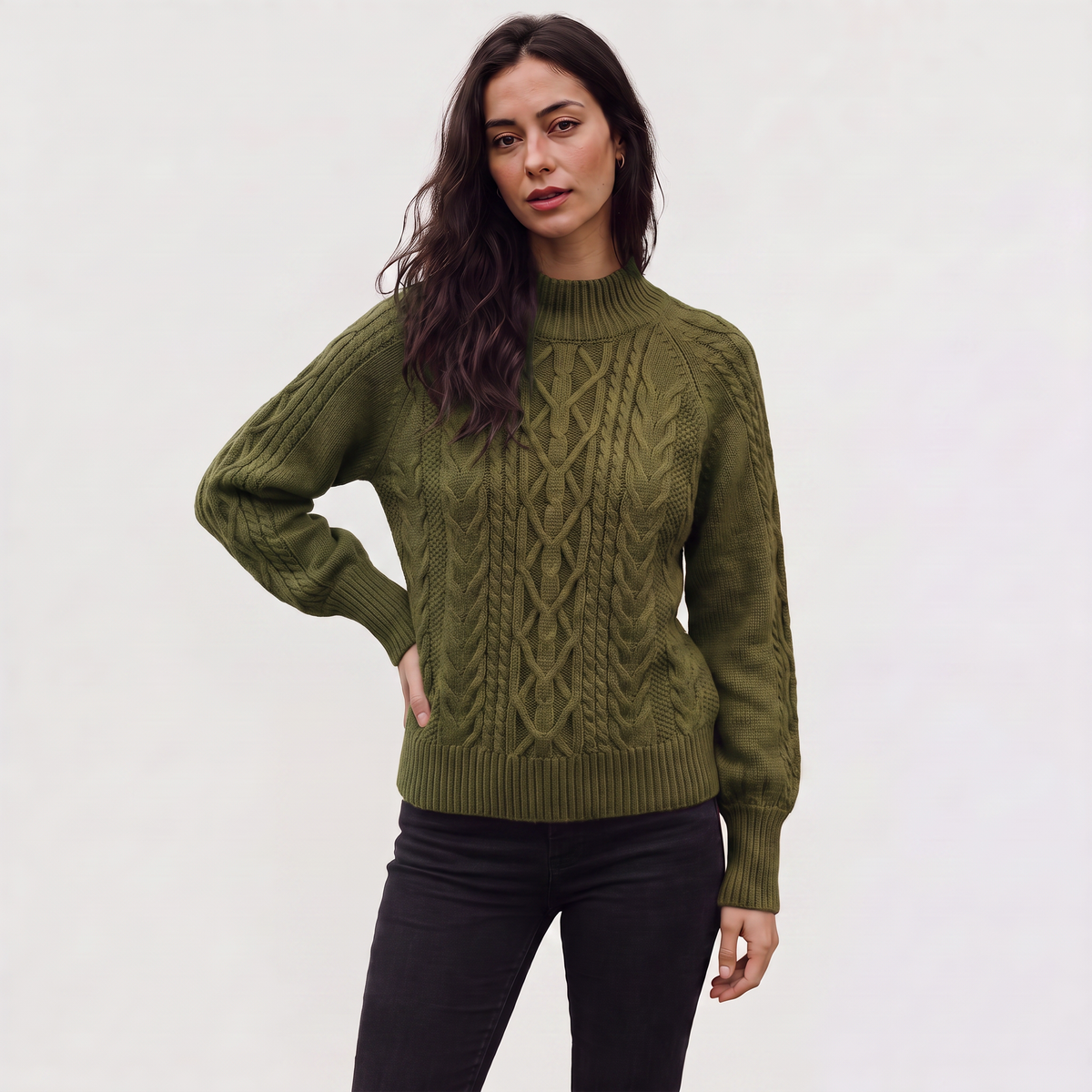 Cable Knit Mock Neck Sweater